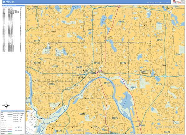 St. Paul City Wall Map Basic Style